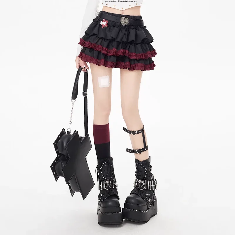 IMU Mini Skirts Summer Women Black Y2k Gothic A-Line Pleated Skirt Harajuku Vintage 90s Aesthetic Kawaii Skirt 2000s Clothes