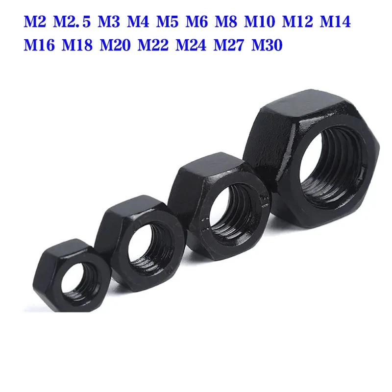 

Black Hexagon Hex Nuts M2 M2.5 M3 M4 M5 M6 M8 M10 M12 M14 M16 M18 M20 M22 M24 M27 M30 M30m30 Carbon Steel Metric Hex Nuts