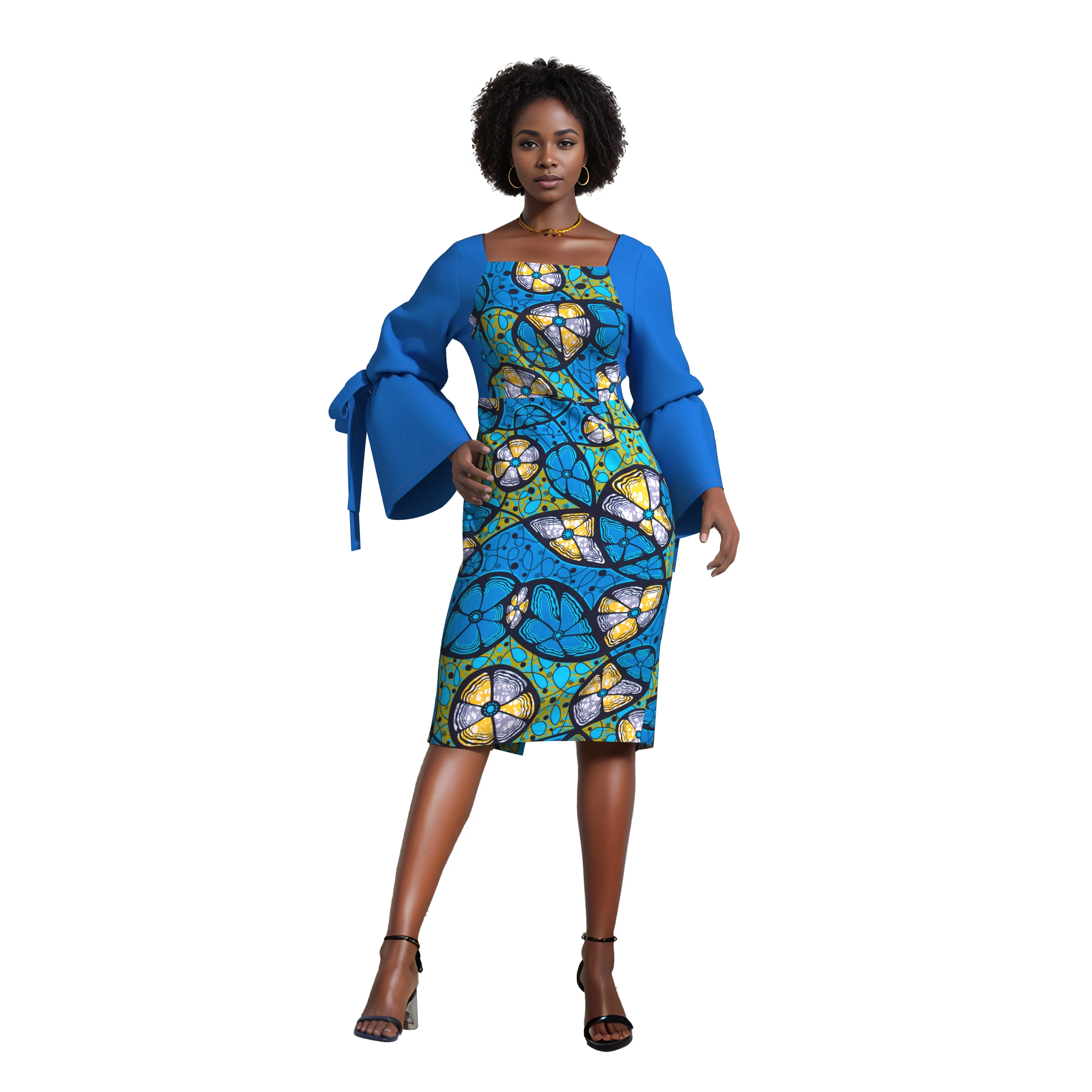 African Long Sleeve Dresses for Women Fashion Africain Femmel Backless Dresses Dashiki Party Clothes for Women Wy11107