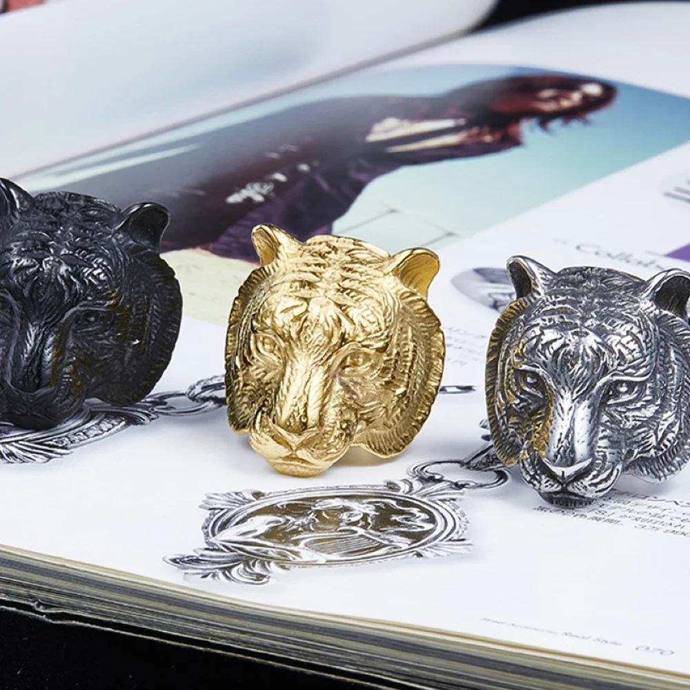 7/8/9/10/11/12 Stainless Steel Tiger Head Ring Men Women Gold Silver Black Color Animal Shape Finger Jewelry Drop Shipping