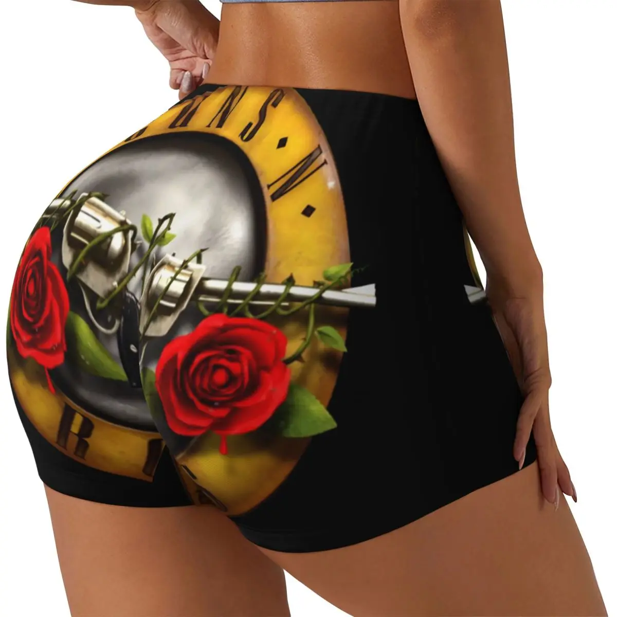 Custom Guns N Rose Logo Heavy Metal Workout Volleyball Biker Shorts Women's Gym Yoga Shorts