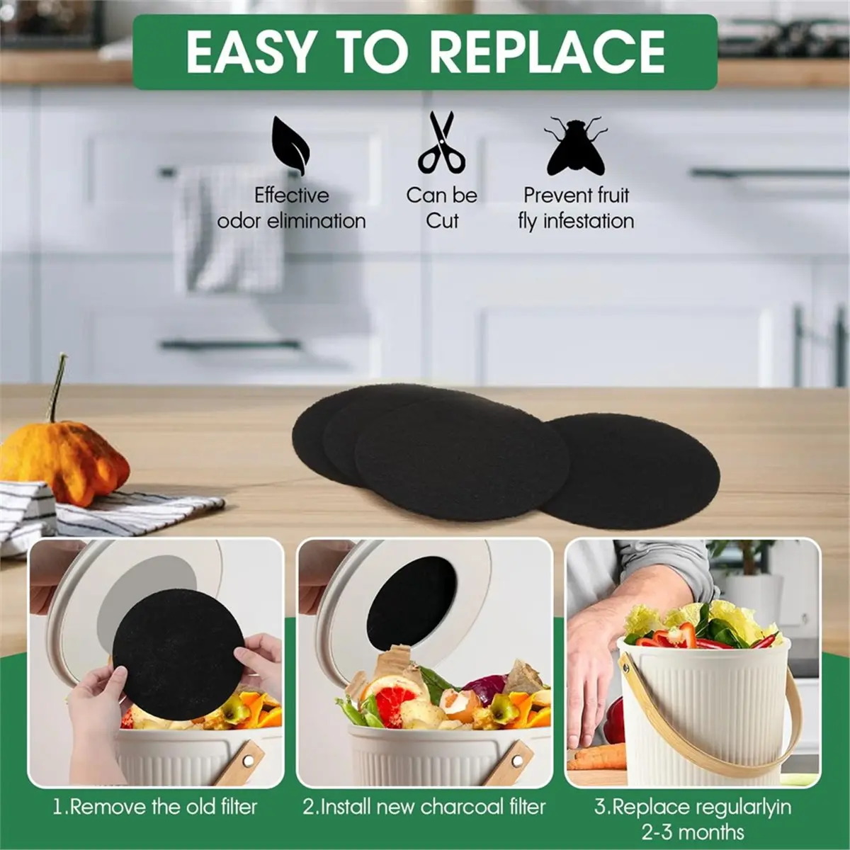 6 Pack Charcoal Filters for Compost Bucket,Compost Filters for Countertop Bin,6.7 Inch,Compost Filter