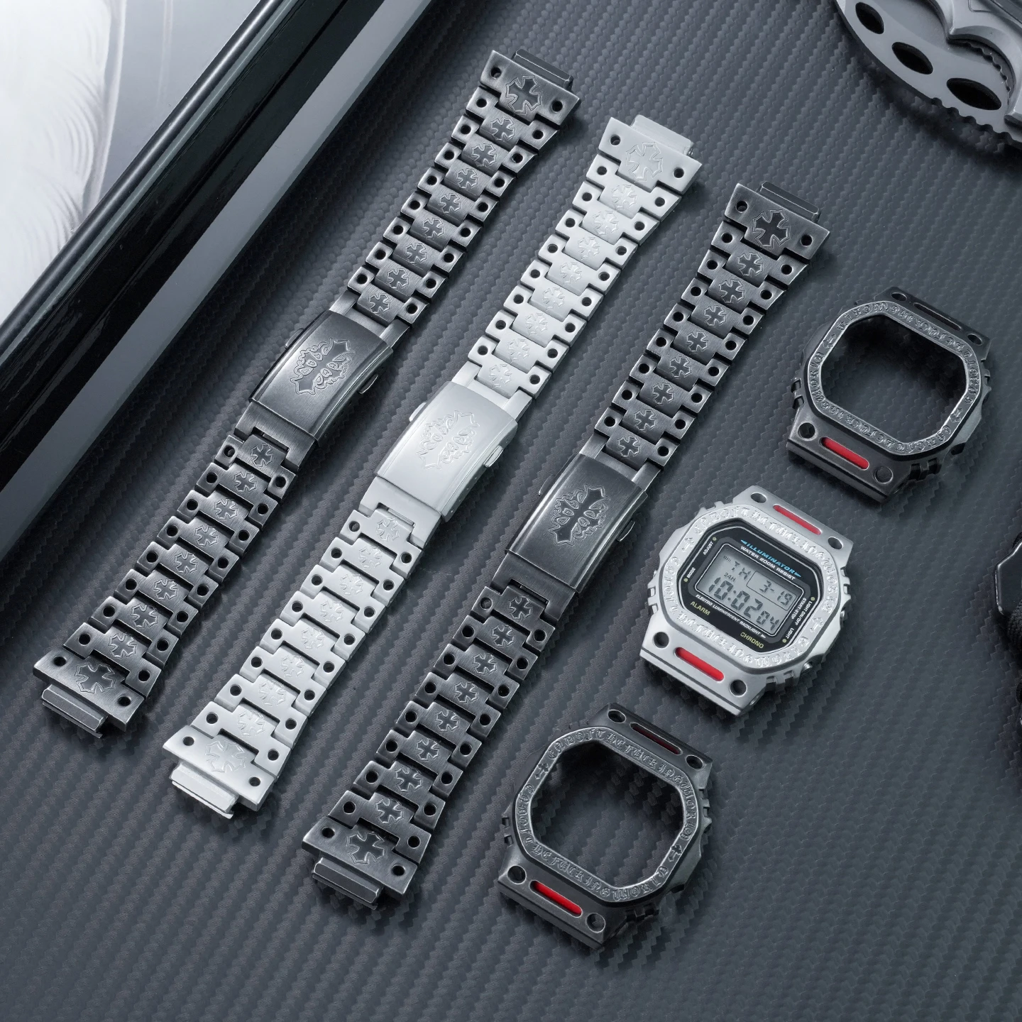 

DW5600 Vintage Cross Engraved Mod Kit For Casio DW-5600 GW-M5610 Stainless Steel Metal watch Case strap band Replacemen Parts