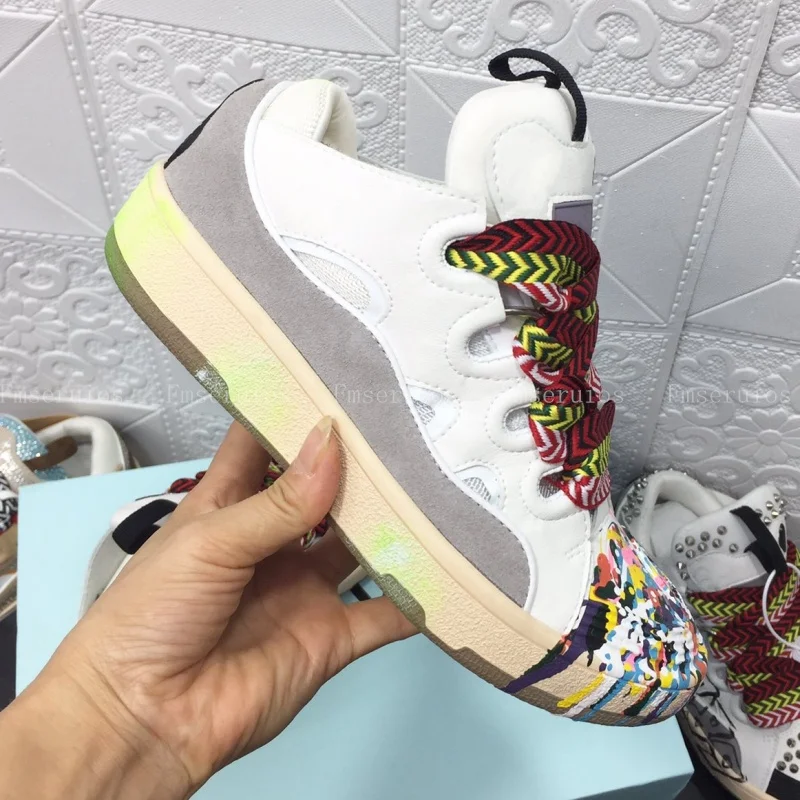 Fashion Men Women Casual Shoes Street Style Sneakers Patchwork Lace Up Flats Leopard Graffiti Pattern Splash Ink Sport Shoes