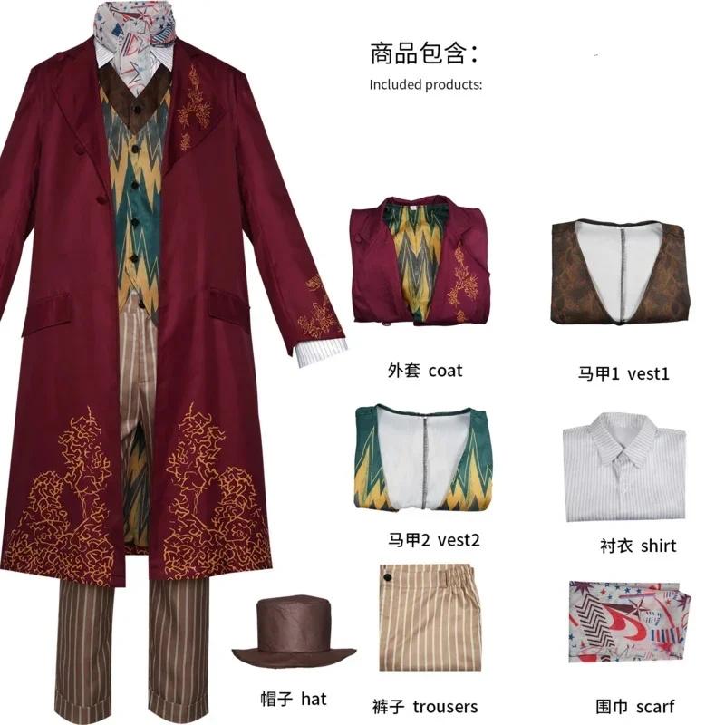 

Movie Charlie Chocolate Factory Cosplay Willy Wonkka Costume Outfits Uniform Halloween Carnival Disguise Suit$0$i