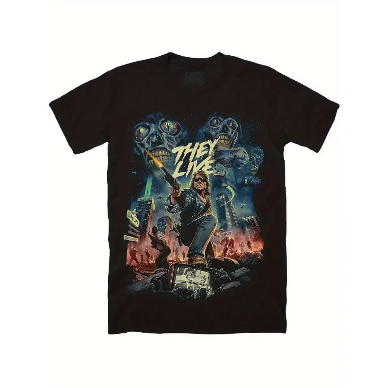 Camisetas con estampado de Roddy Piper y arte alienígena, camisetas gráficas retro de películas de ciencia ficción y terror de los años 80 |   Camisetas de la película 'Live'