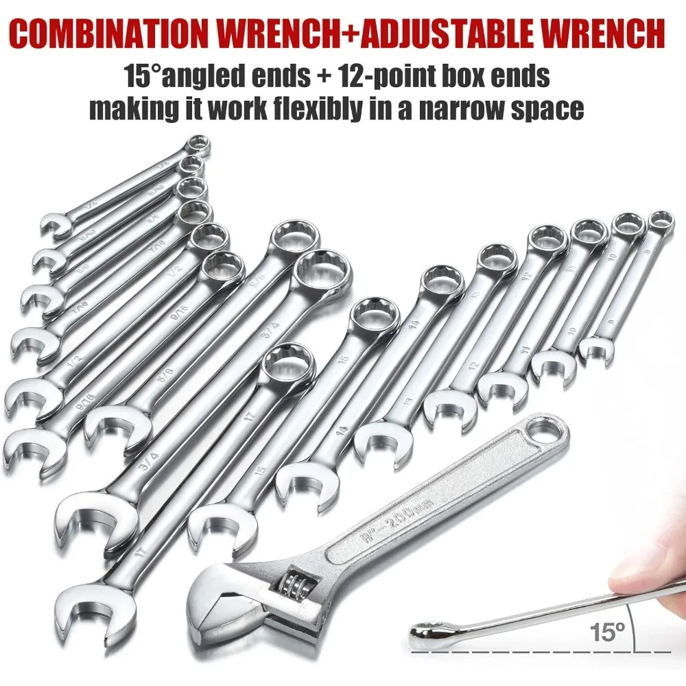 Conjunto completo de ferramentas mecânicas com caixa de metal resistente de 438 peças com 3 gavetas para reparo