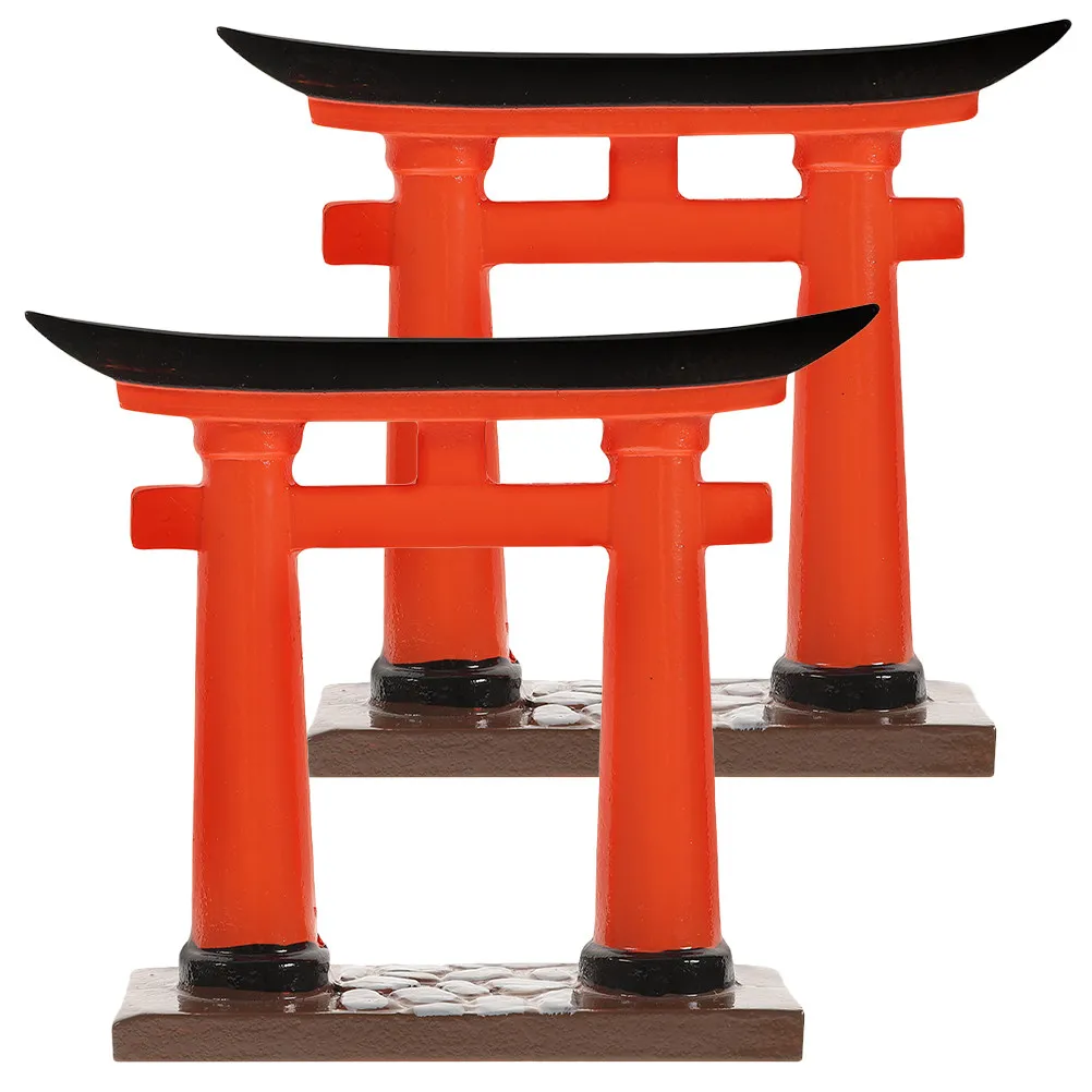 2Pcs Mini Torii Gate Resin Sculpture Small Home Aquarium Decoration Micro Garden Sand Table Craft Ornament Miniature Torii