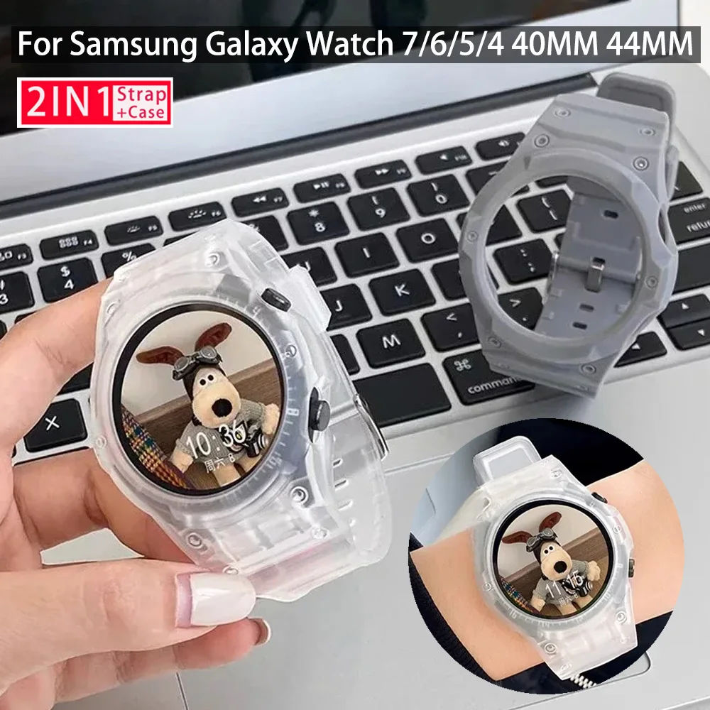 2026NEW Silicone Strap+PC Case for Samsung Galaxy Watch 7/6/5/4 40MM 44MM Mod Kit for Samsung SmartWatch Sport Band Bracelet