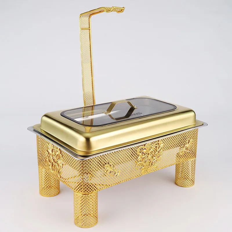 Middle Eastern style stainless steel buffet stove 9L rectangular gold lace hanging cover stove food insulation alcohol stove