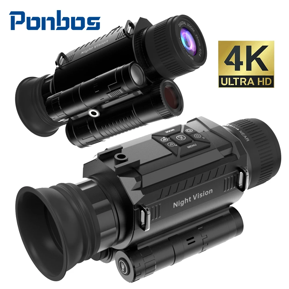 Ponbos Z9005 Professional Tactical Telescope 4K HD 40MP Monoculars Camera 8X Zoom Digital 600M Infrared Night Vision for Hunting