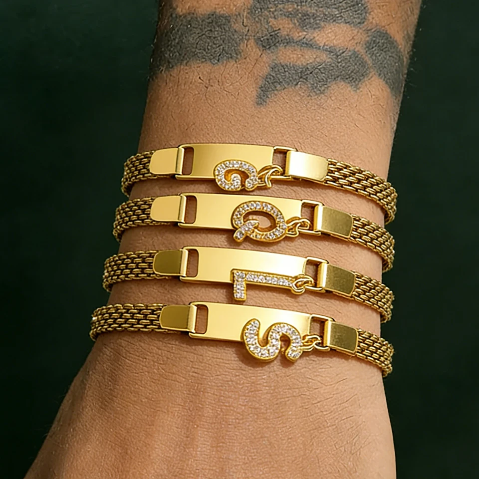 Yupsk Neue A-Z 26 Buchstaben Charm-Armbänder Edelstahl-Kettenarmband Armband Geburtstagsgeschenke Accessoires