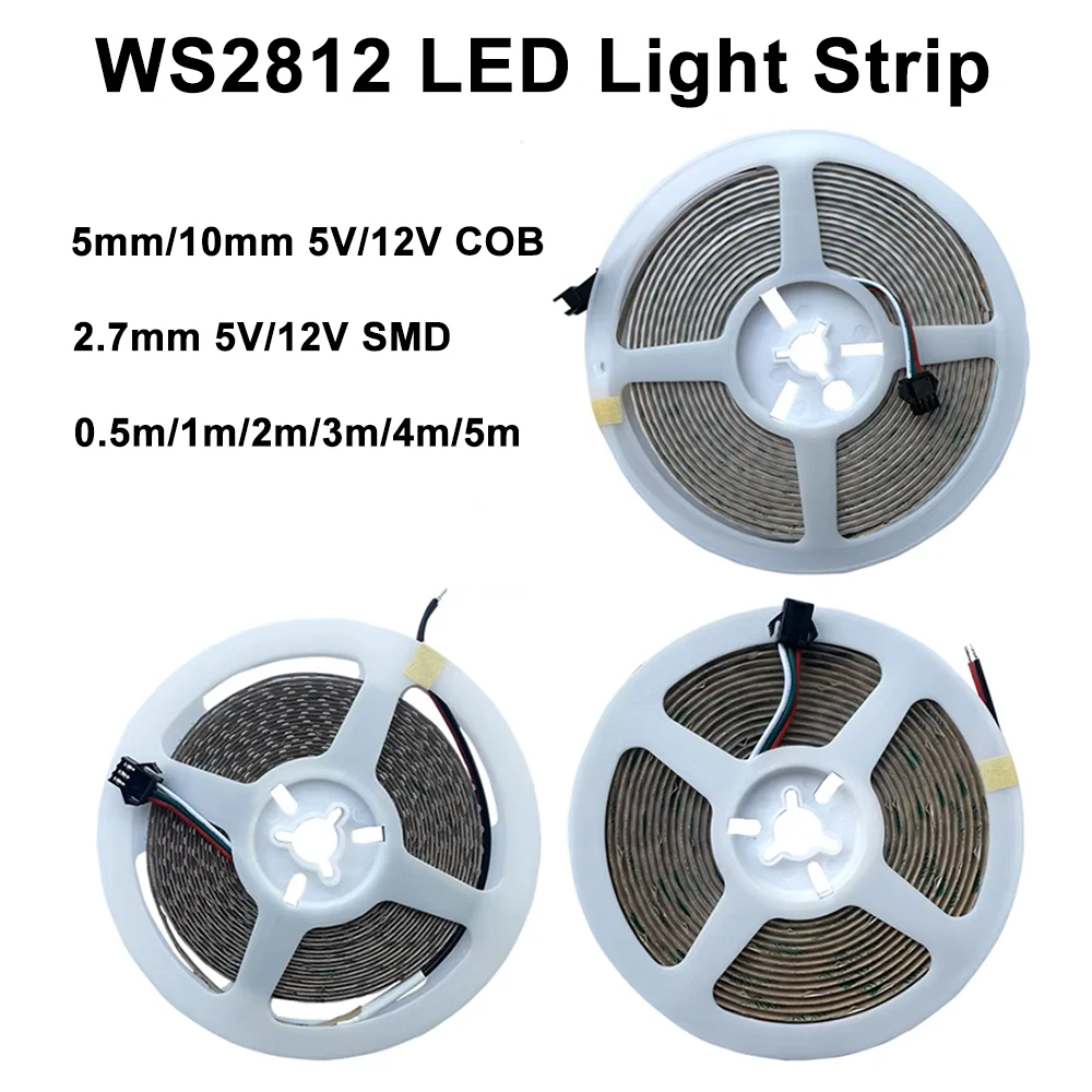 

DC5V DC12V 2.7mm/5mm10mm High Density COB Led Strip Light Flexible WS2812 Addressable Individually Dream Color Ultra Thin Tape