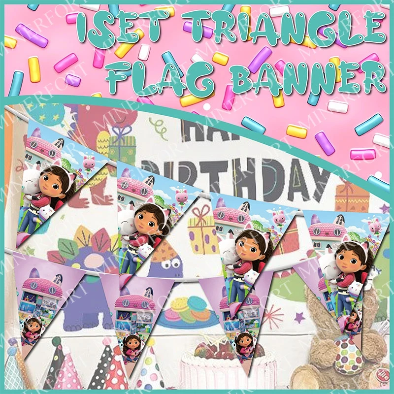 لافتة علم بيت الدمى من غابي لتزيين الحفلات، مستلزمات الحفلات للاستعمال مرة واحدة، زينة حفلات أعياد الميلاد وحفلات أعياد الميلاد، علم معلق #1