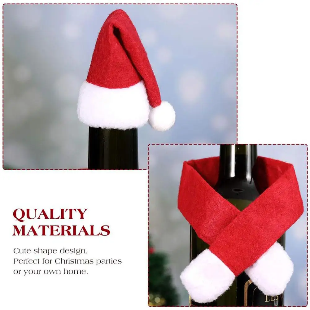 Cubierta navideña para botella de vino, Mini sombreros de Papá Noel de terciopelo, soporte para vajilla para cena y fiesta, bolsa para cuchillos, tenedores, bolsillo, 1 Uds. W7q7