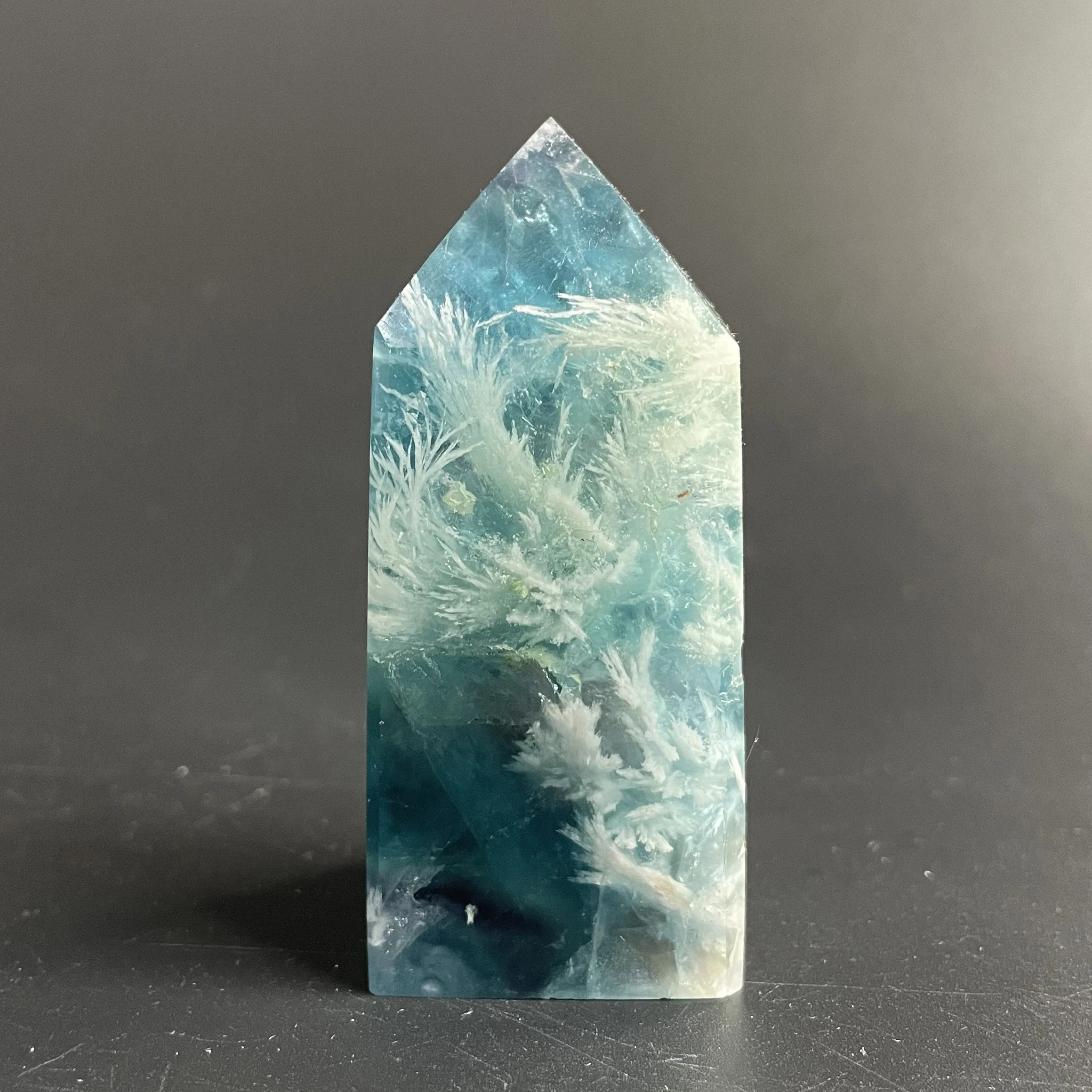 Natural Stone Feather Fluorite Tower Polished Quartz Crystal Wand Point Reiki Healing Gift Room Colorful Decor Obelisk