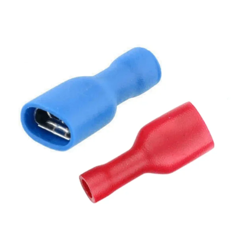 200pcs  Red +  Blue Fully Insulated 4.8mm Female Spade Connector Crimp Terminal