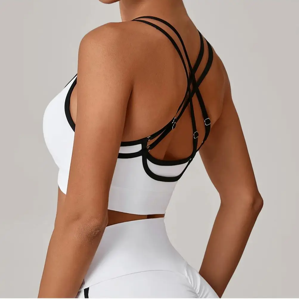 

Спортивный бюстгальтер Женский бюстгальтер для йоги Контрастный спортивный бюстгальтер для спортзала Женский жилет для йоги с открытой спиной Дышащий спортивный топ для фитнеса Быстросохнущее нижнее белье