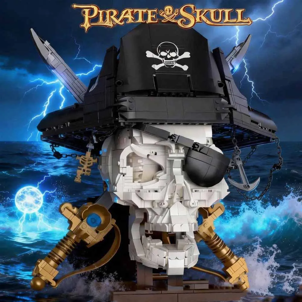 

NEW 2026 Pirate Skull MOC Blocks Skeleton Model Building Toys for Boys Kids Adult Gifts 1100+Pcs DIY Bricks Sets Room Ornament