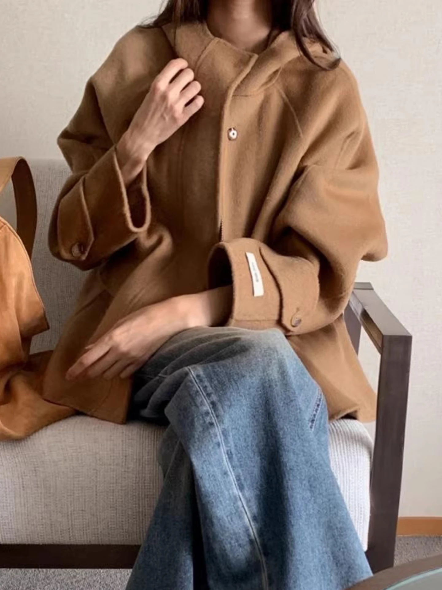 

Ретро Ba плиссированный капюшон Ne пальто женское зимнее новое универсальное пальто маленького размера в Корейском стиле свободного покроя шерстяное пальто