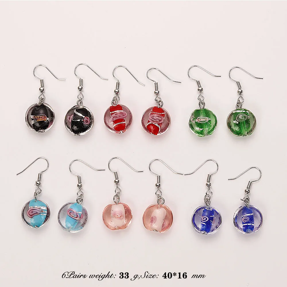 Wholesale Lots 6pairs Mix Style Hand-made Women\'s Romatic Heart Elegant Classic Dangle Earrings Murano Glass Earrings