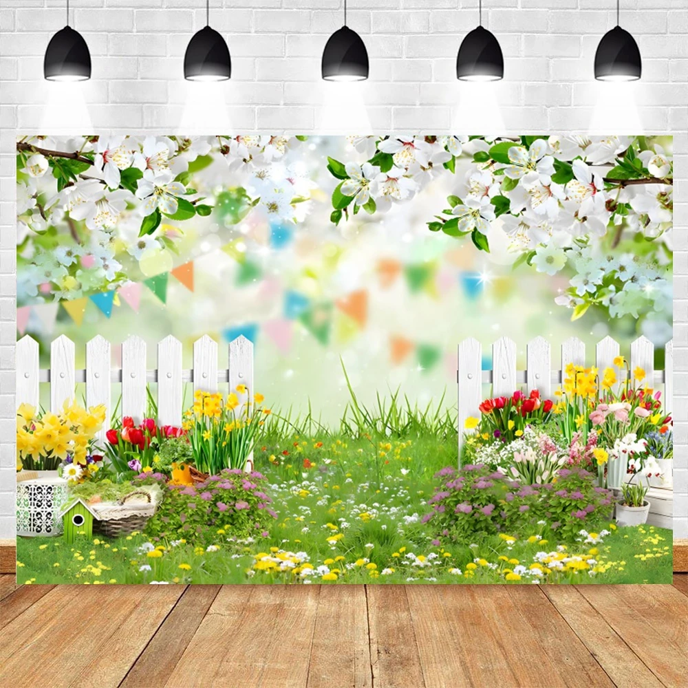 Spring Garden Backdrop Flowers Cherry Blossom Photography Background Baby Shower Birthday Wedding Party Decor Photo Studio Props