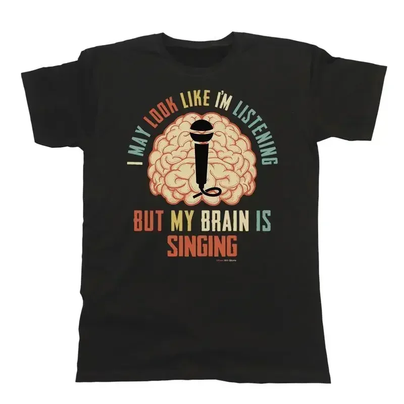 Hochwertiges Herren-T-Shirt für Sänger: „Mein Gehirn singt Musik-Karaoke“ – Lustig
