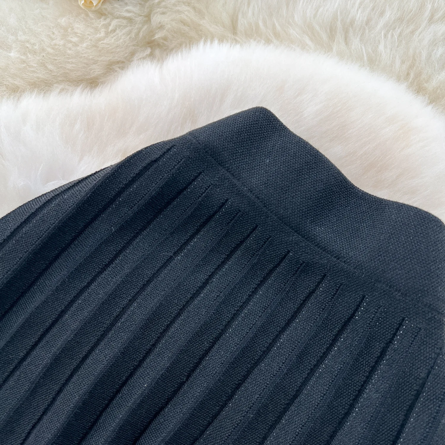 النساء الصلبة مطوي التنانير الكاحل طول التدرج تنورة محبوك خط مرونة الخصر فضفاضة تناسب أنيقة عادية 2025 ربيع الخريف #5