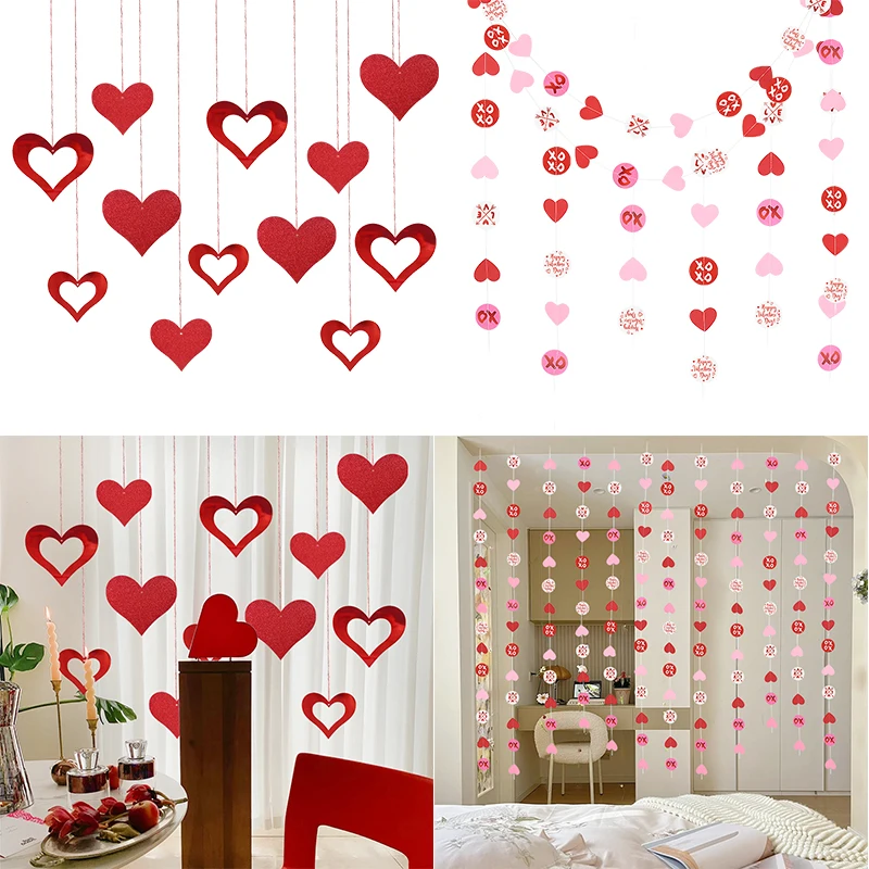 

Love Heart Metallic Paper Banner Garland Hanging Streamer Ornament For Wedding Bitrthday Valentine's Day Party Home Decorations