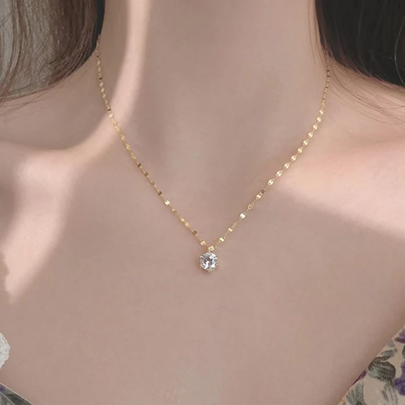 NewS925 sterling silver 18k gold pendant Multi-functional single diamond necklace six-prong Zircon necklace for women Gift Party