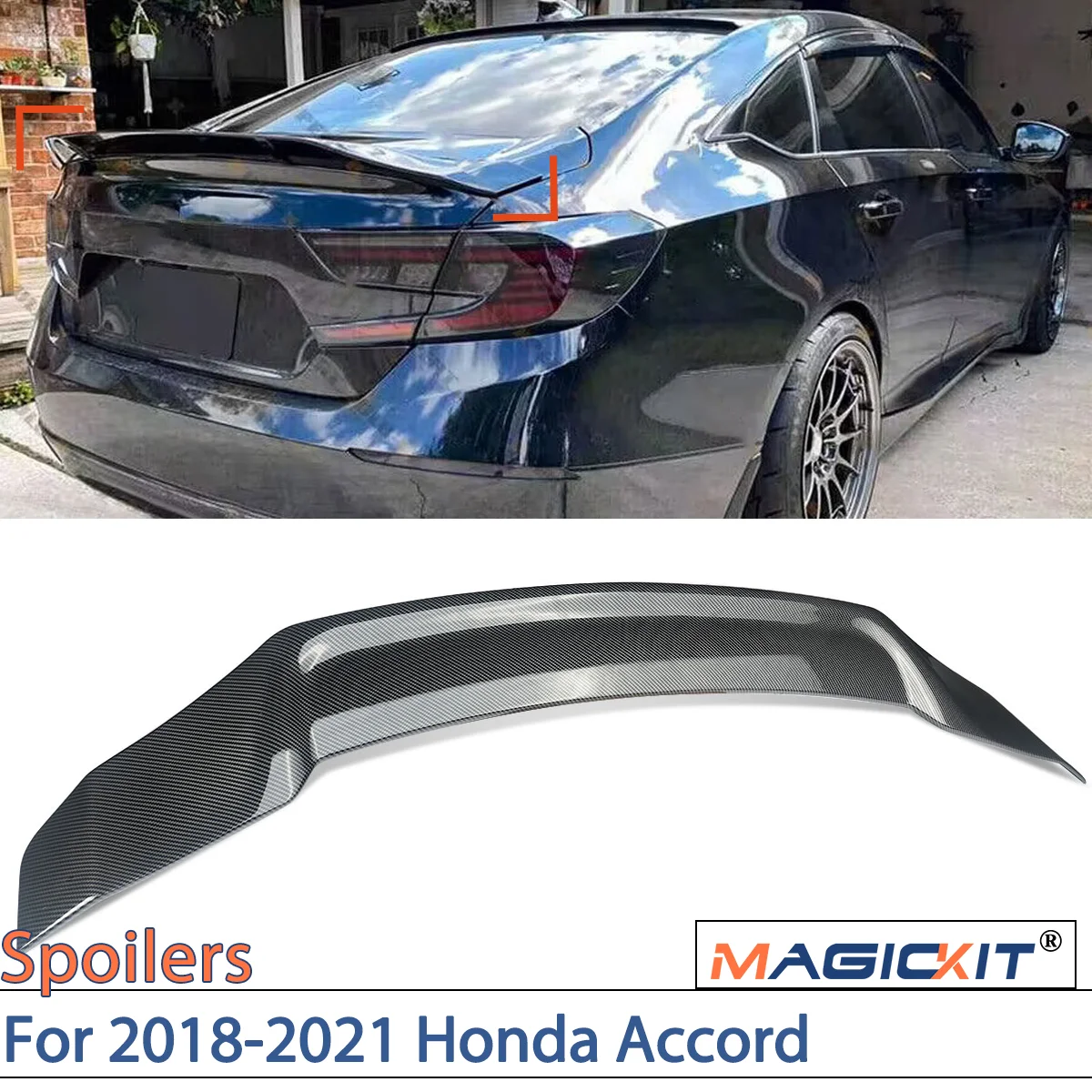 

MAGICKIT FOR HONDA ACCORD 2018-2021 CARBON FIBER R STYLE DUCKBILL REAR TRUNK SPOILER WING 1X Rear Spoiler Lip CAR Accessories