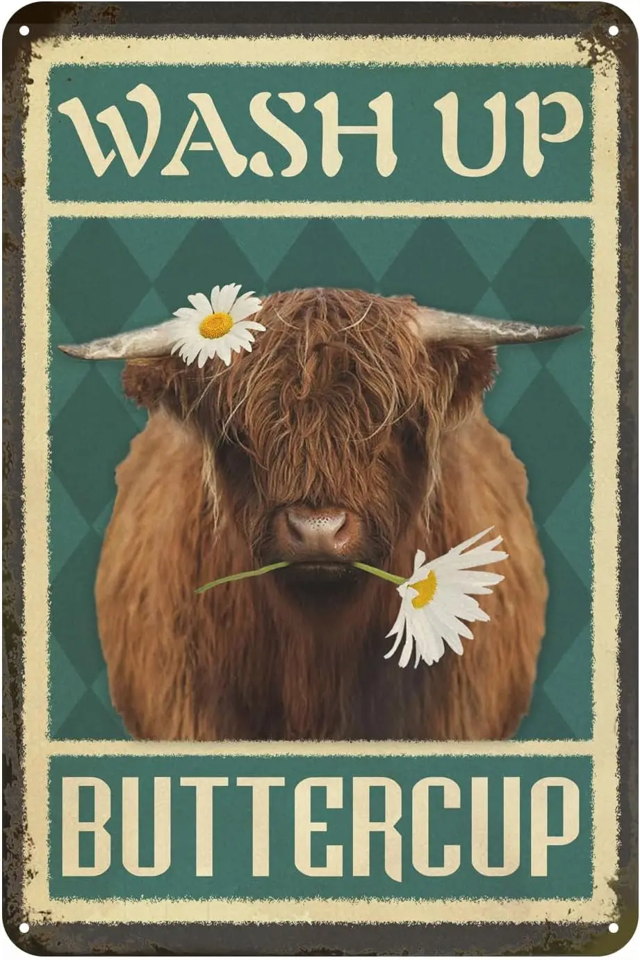 1p,Bathroom Decorative Tin Sign Wash Up Buttercup Metal Sign Bathroom Sign Decor-Retro Funny Cow Wall Art Metal Sign  Inch