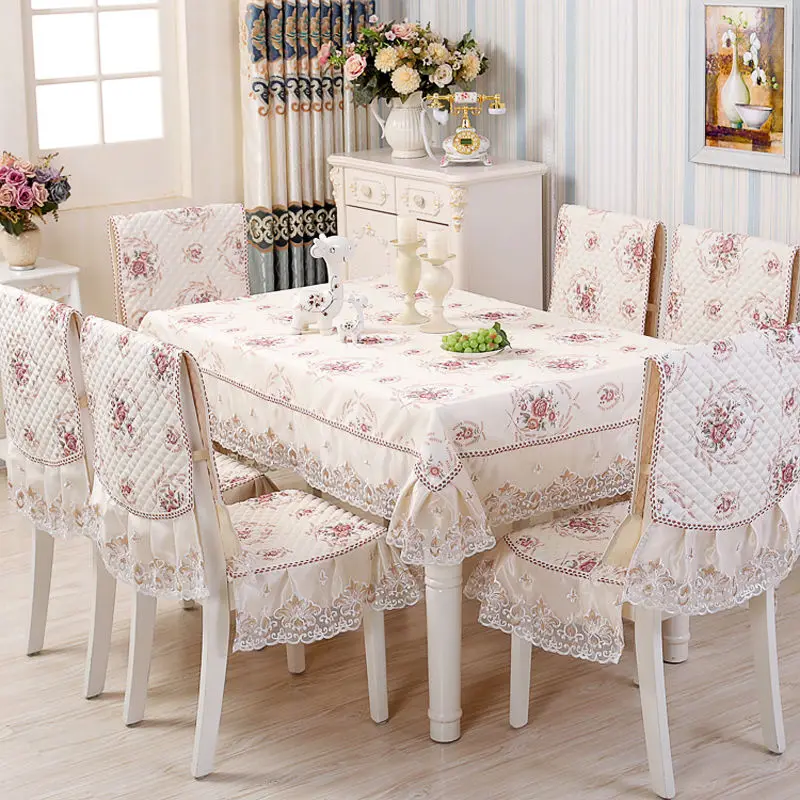 

European High-end Jacquard Chair Non-slip Mat High-quality Home Stool Pad Tablecloth Set Exquisite Lace Rectangular Tablecloth