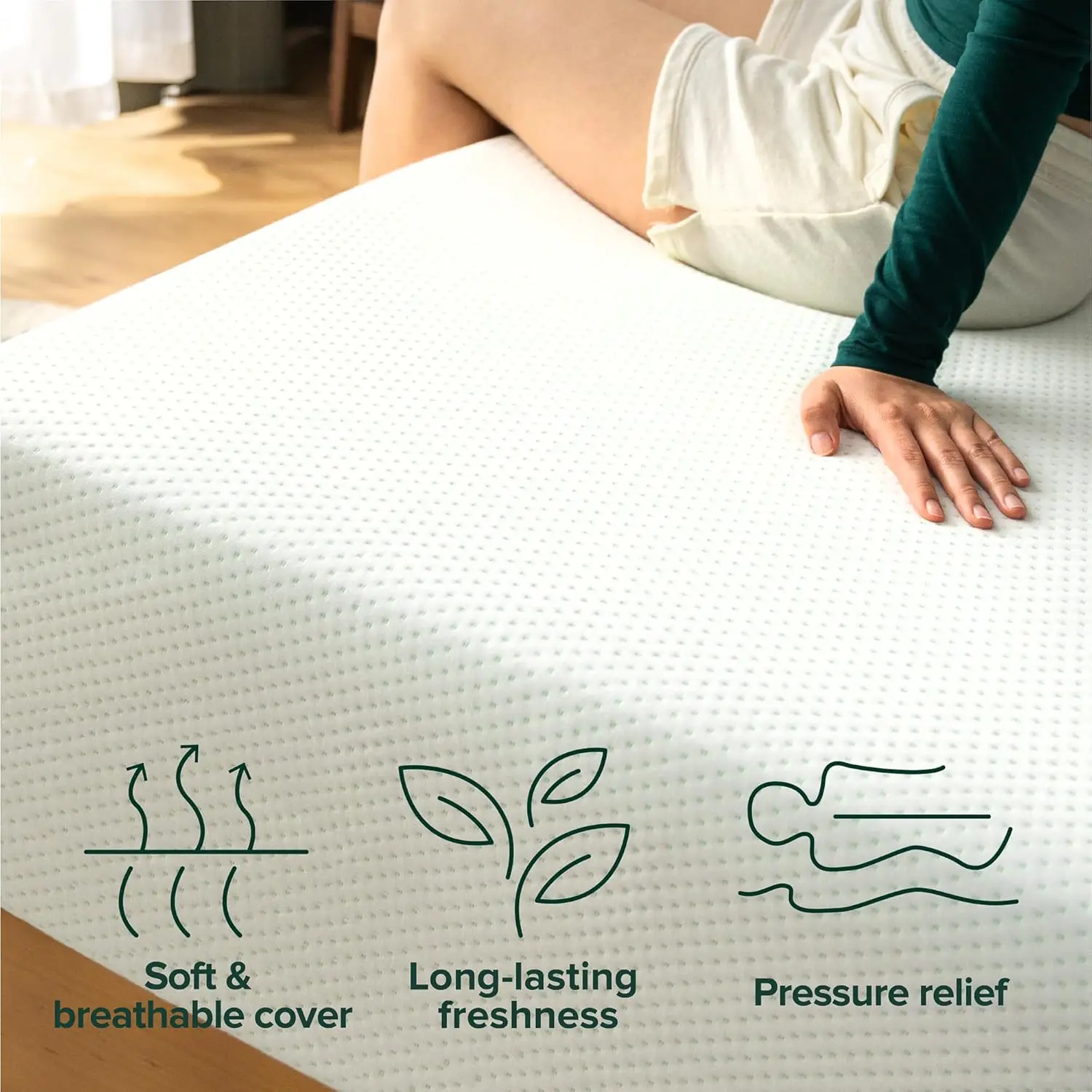 12 Inch Green Tea Memory Foam Mattress [New Version], Queen, Fiberglass free, Medium Firm Feel, Zoned Pressure Relief