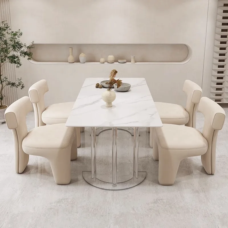 

Modern Luxury Dining Table Cream Color Creative Internet Celebrity New Commercial Rock Plate Negotiation Acrylic Suspension Tabl