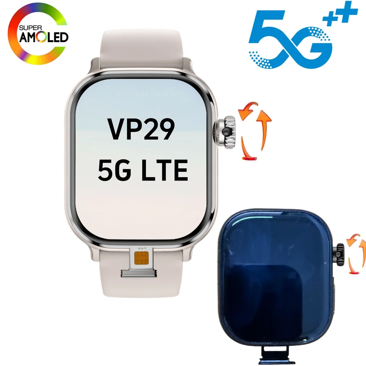VP29 Smart Watch 5G Android 10.0 256GB Storage 4G/5G LTE Sim Card GPS WIFI 2.29 inch 490*580 Amoled NEW Smartwatch Rotary Camera