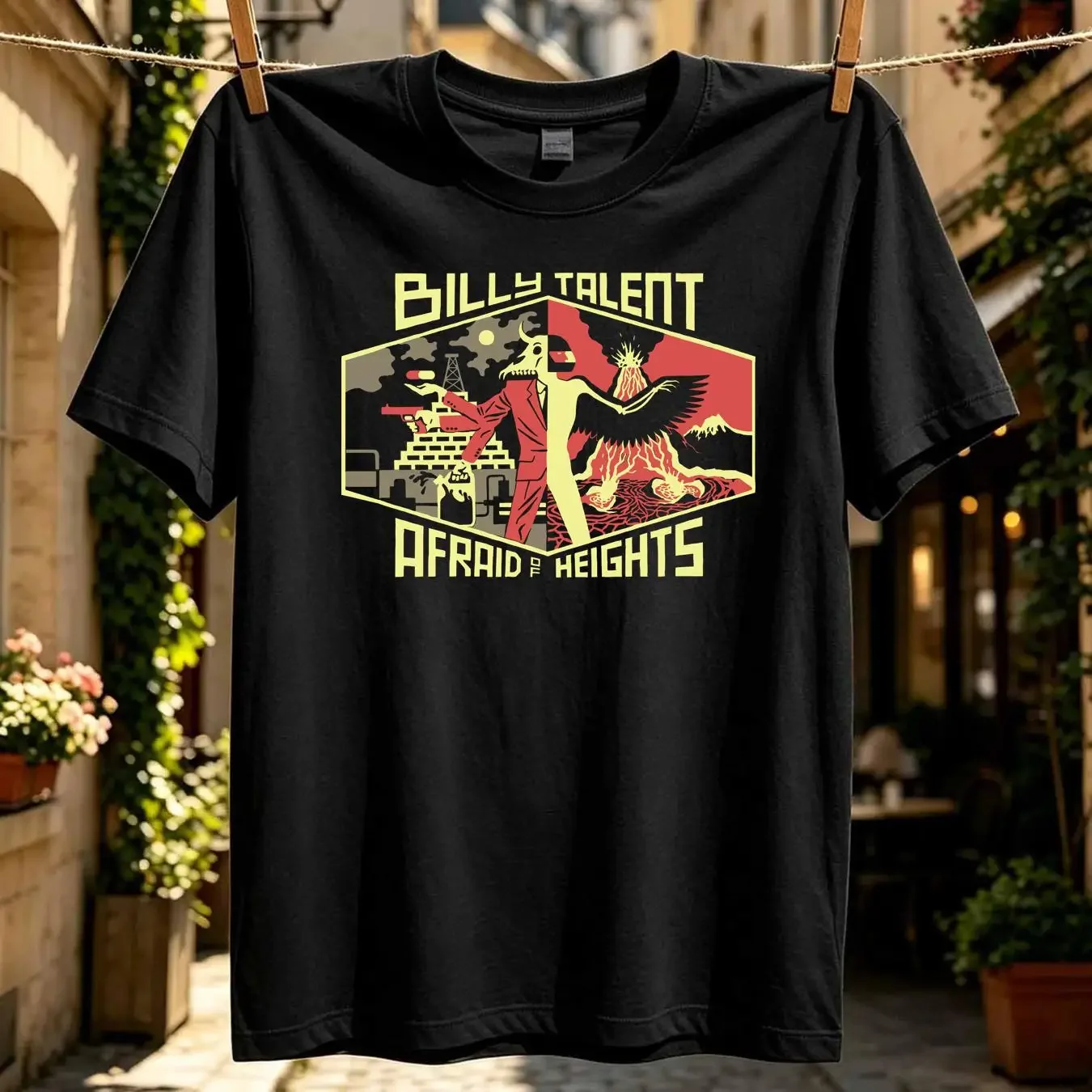 washed T Shirt Billy Talent Afraid Of Heights Tour 2016 Black Sz S long or short sleeves vintage Washed Unisex graphic Stylish