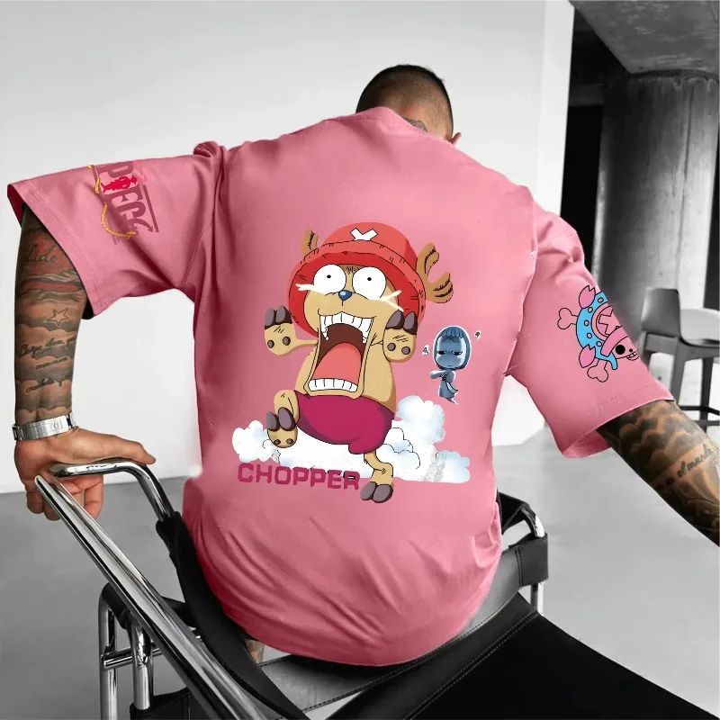 

ONE PIECE Tony Tony Chopper Anime Printed Summer Men's T-shirt Loose Version Casual Wear Street Hip Hop Parent-child Wear Top