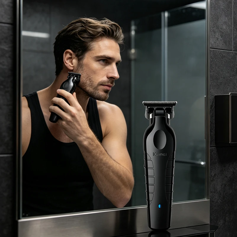 Kemei 2299 Barber Cordless Hair Trimmer 0mm Zero Gapped Carving Clipper Detailer Professional Electric Finish Cutting Machine
