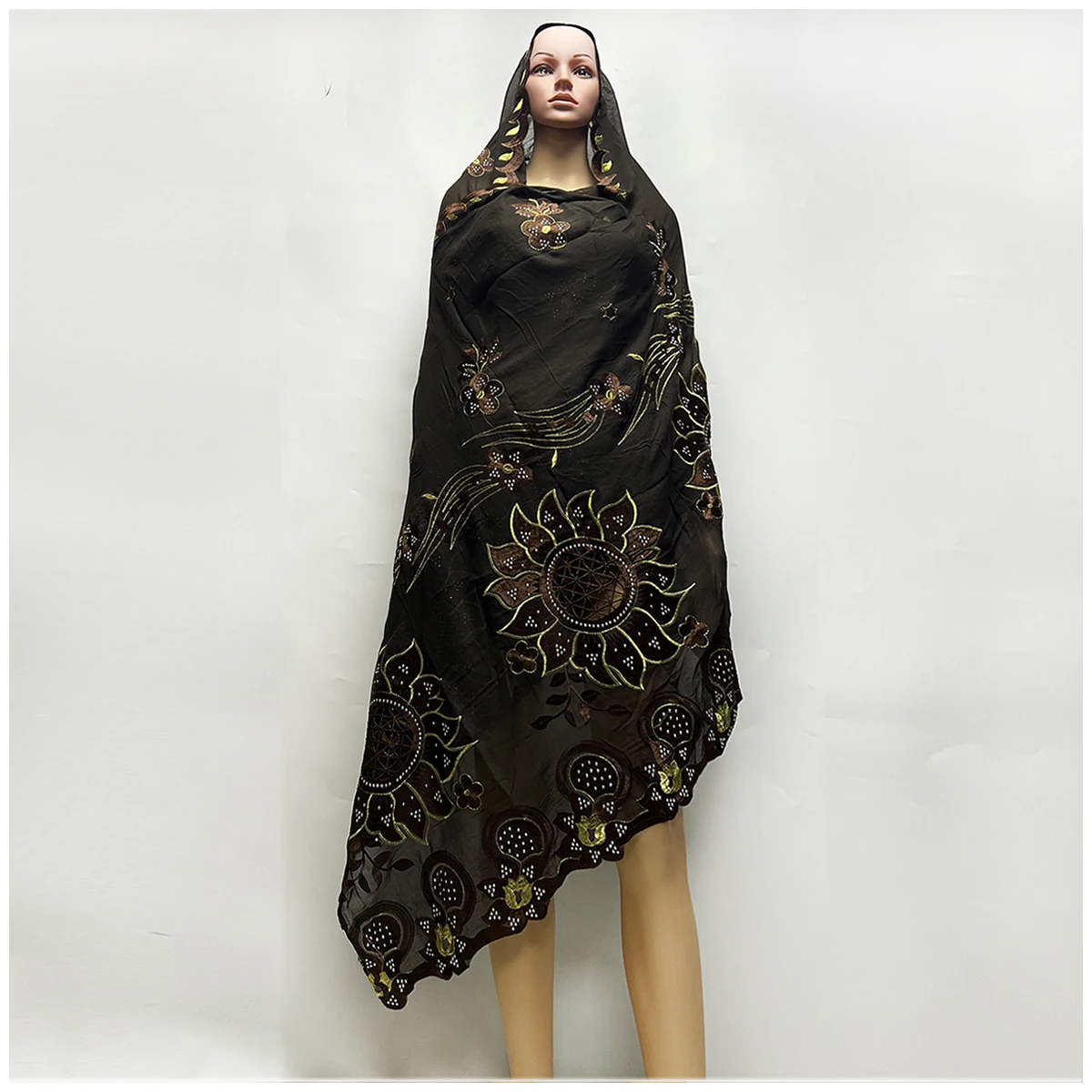 2024 New Hot Sale African Women 100% Cotton Hollow Out Devise Scarf Muslim Women Hijab Scarfs Big Size Cotton Scarf for Shawls