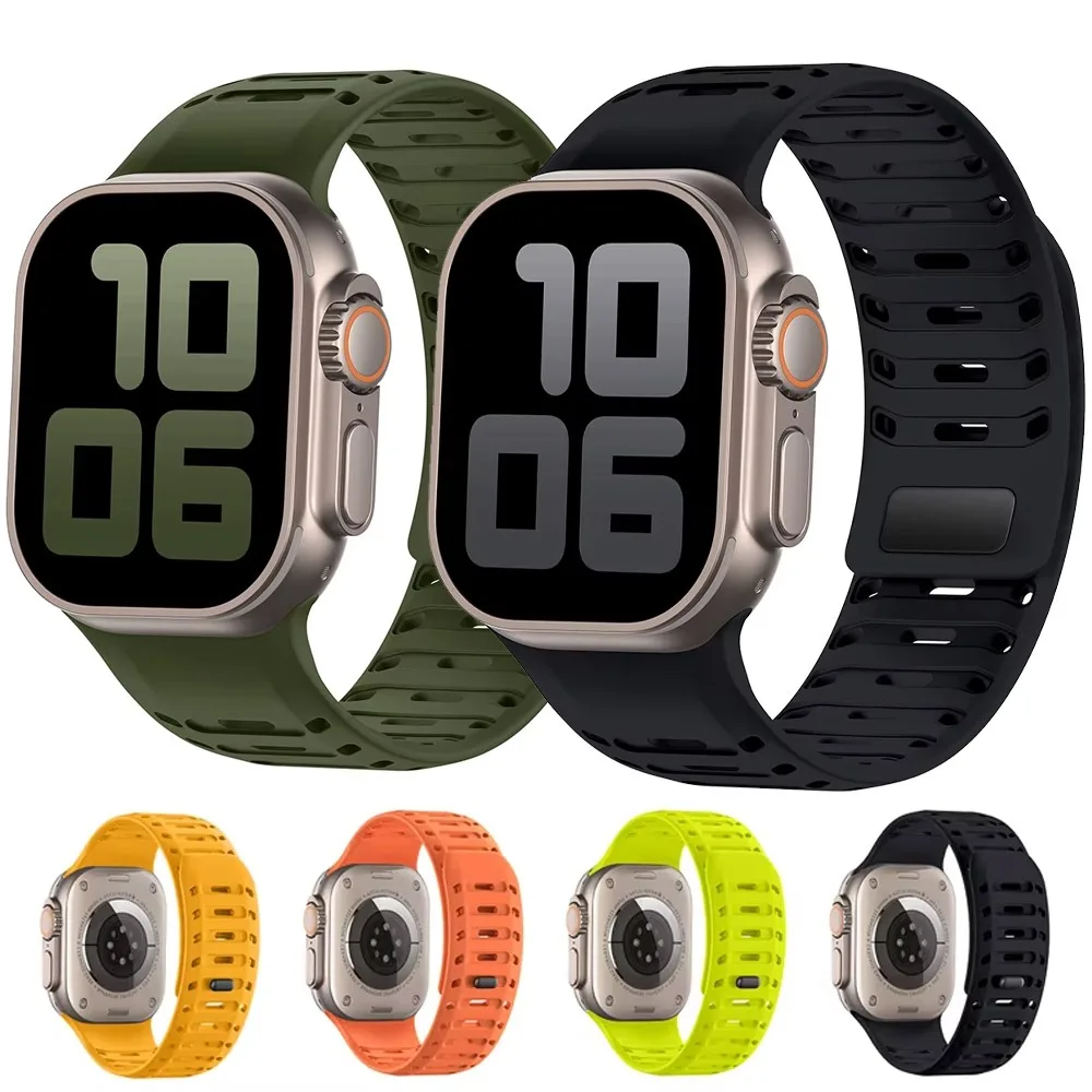 Спортивный силиконовый ремешок для Apple Watch Ultra 2/1 49 мм 10 46 мм Магнитный удобный дышащий ремешок Iwatch 9 8 7 6 5 SE 45 мм 44 мм