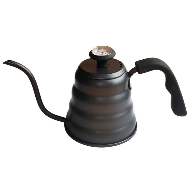 Black Goose Beak Kettle 1.0L Stainless Steel Coffee Pot with Gooseneck Thin Mouth Thermometer for Espresso Coffee Making
