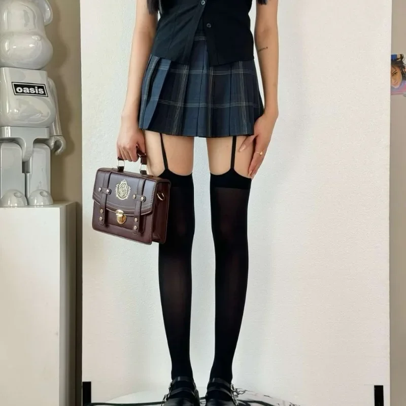 

Sexy Suspender Thigh High Women Stockings Velvet Thin Black White Irregular Exposed Skin Lolita JK Japanese Knee High Socks New
