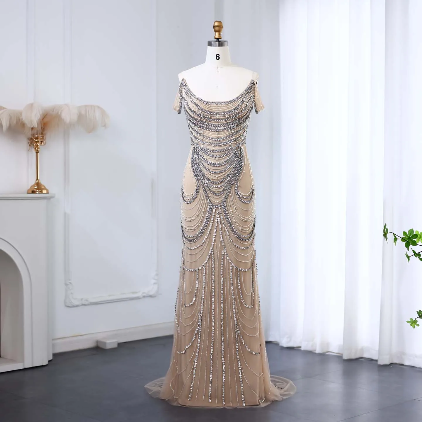 Sharon Said Luxury Crystal Silver Gray Mermaid Dubai Evening Dress Wedding Party Long Prom Graduation Gown 2025 SS403 Customized image 4