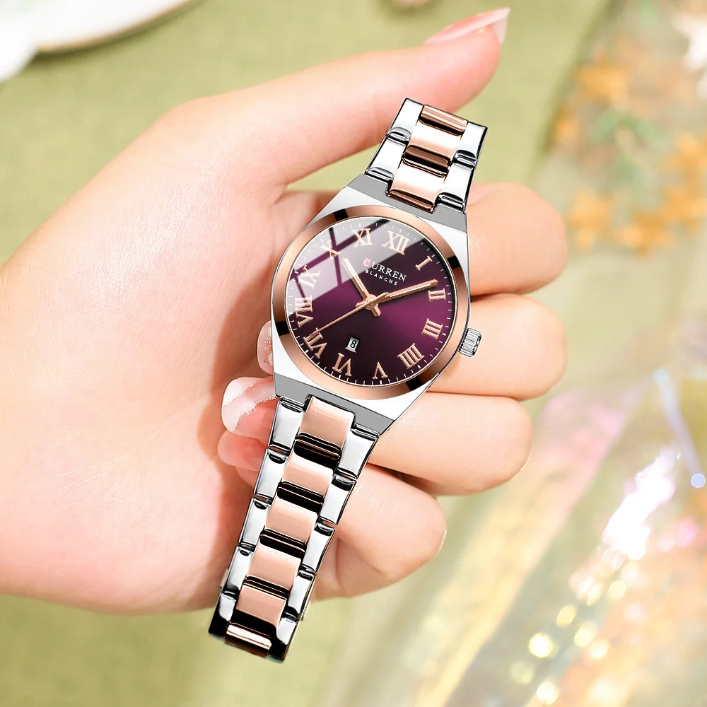 Relojes CURREN de cuarzo a la moda para mujer, números romanos, reloj de pulsera sencillo y elegante de acero inoxidable para mujer