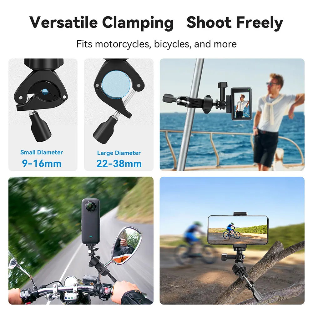 Handlebar Clamp Mount 360 Degree Ballhead Large Tube Mount Boat Vehicle Tree Tube Extension Super Clamp for GoPro DJI Action 4