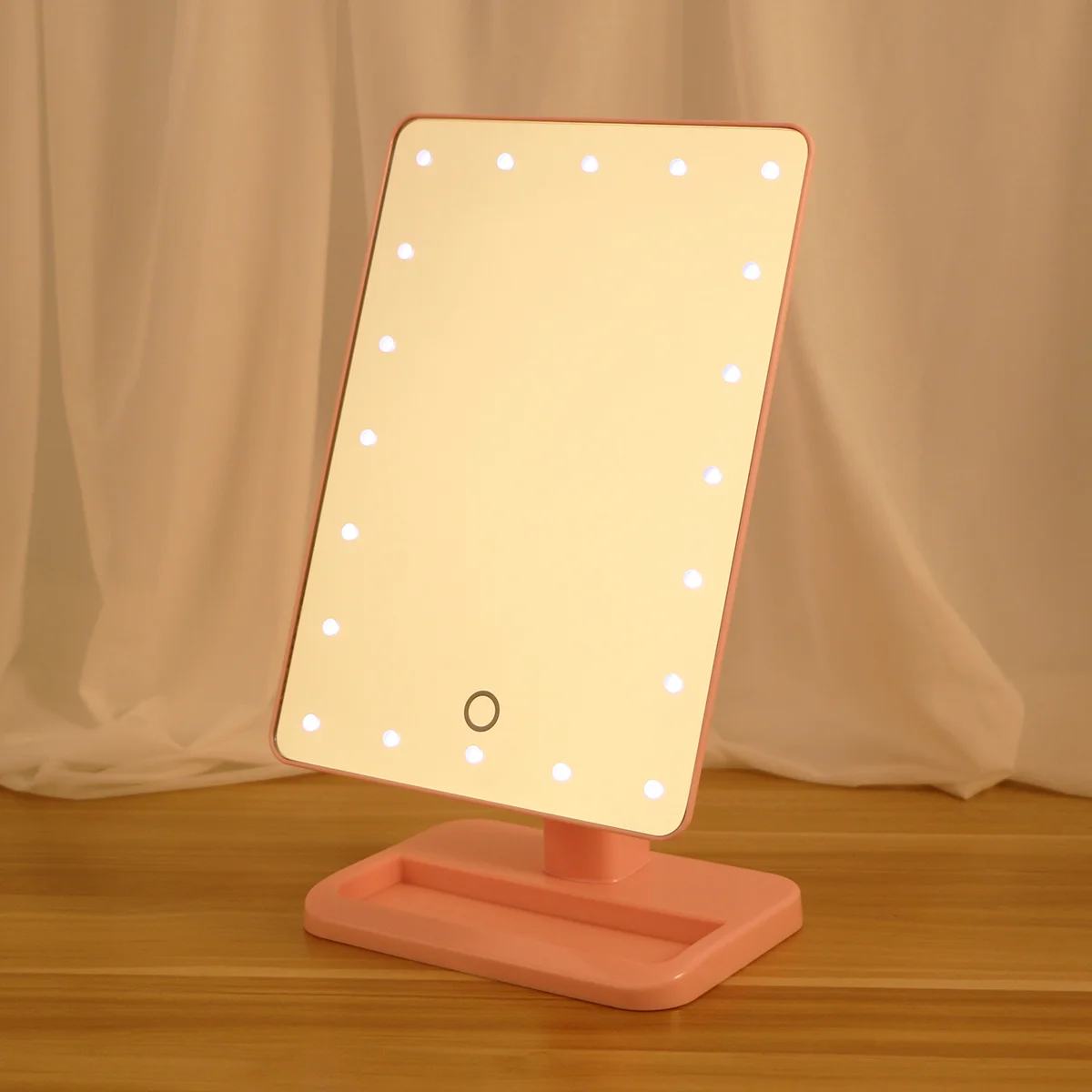 

20 LED Lights Touch Screen Mirror Foldable Makeup LED Light Tabletop Makeup Accessory Pink