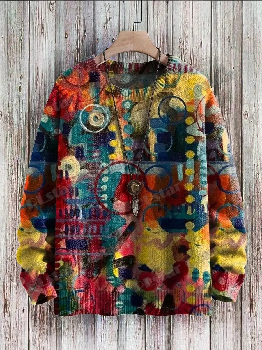 Men's Winter Sweater Rainbow Bear Claw Art 3D Printing Ugly Sweater Neutral Street Casual Round Neck Knitted Sweater K0197