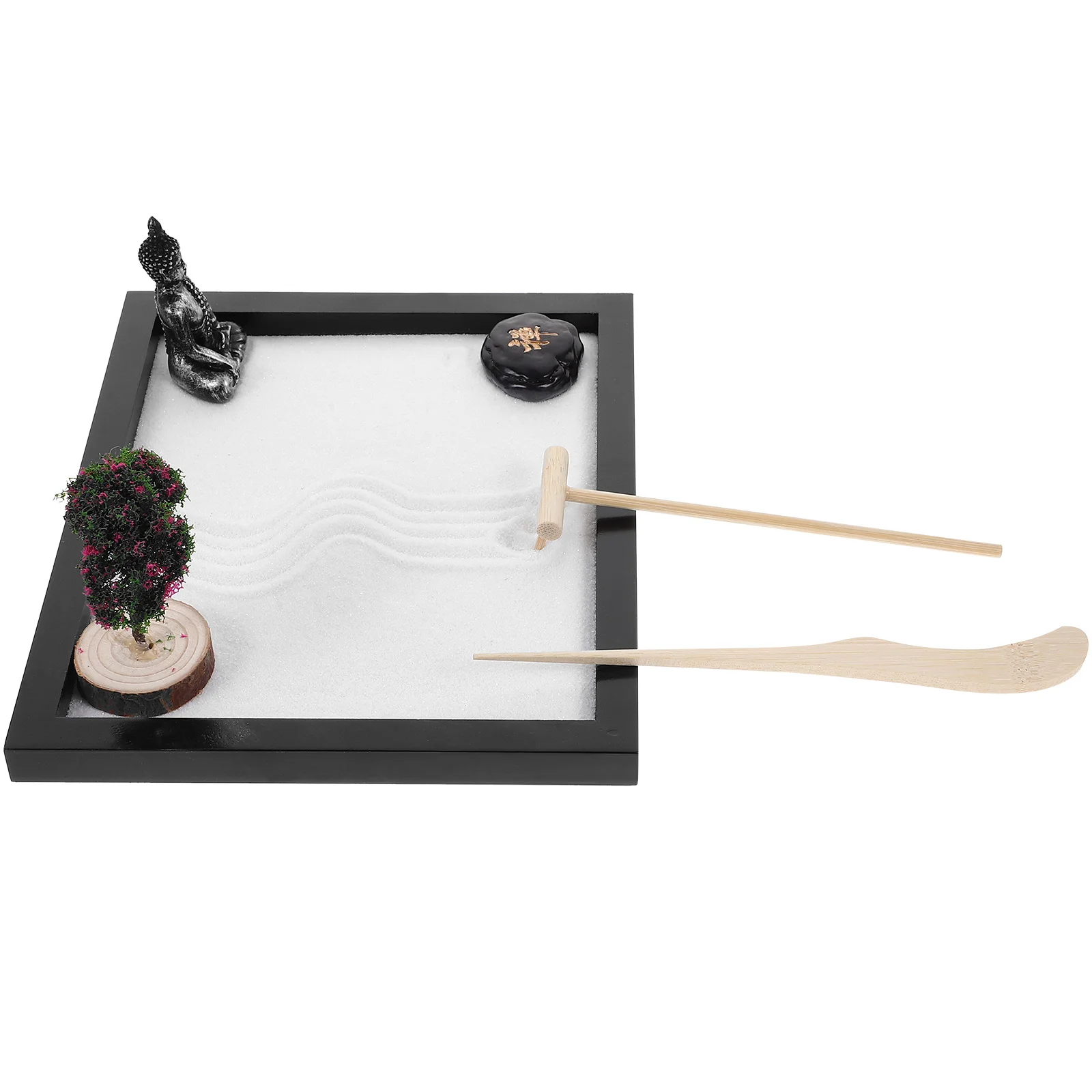 1 セット仏砂トレイ装飾禅スタイルミニチュアガーデンキットオフィスホームデスクトップ装飾卓上装飾砂場フィギュア
