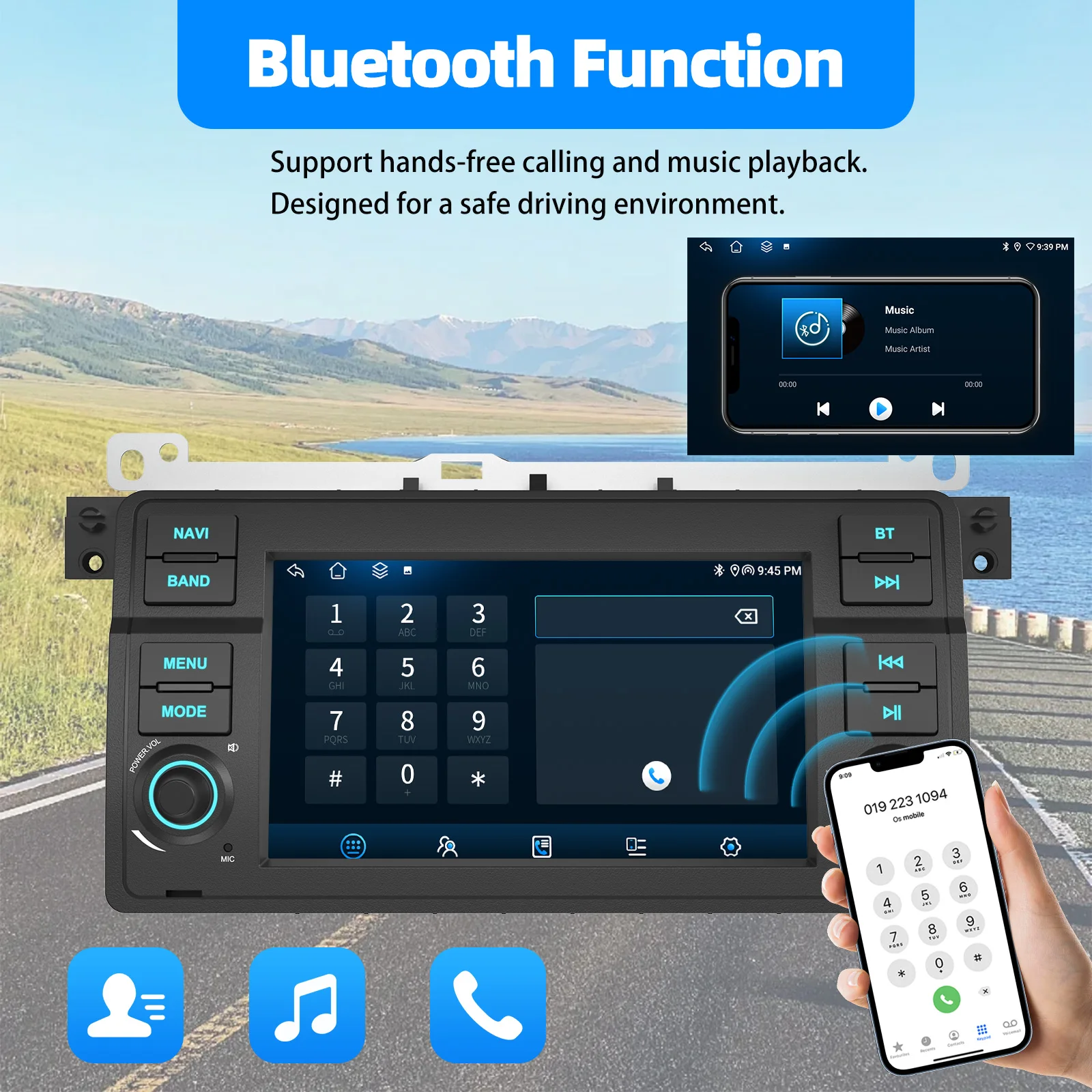 ESSGOO Drahtloses Apple Carplay Android Auto Autoradio für BMW E46 M3 318/320/325/330/335 Rover 75 Coupe Android 15 64 GB 2Din GPS – Detail 10